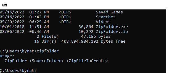 using ZipFolder from the Windows command-line